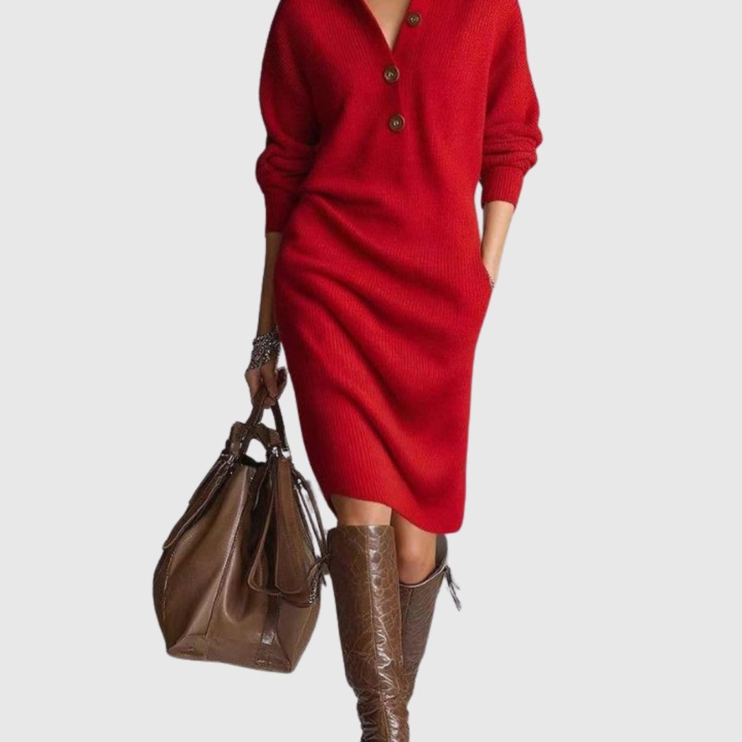 Amelia - Midi Sukienka Z Wełny Czystej na Zimę