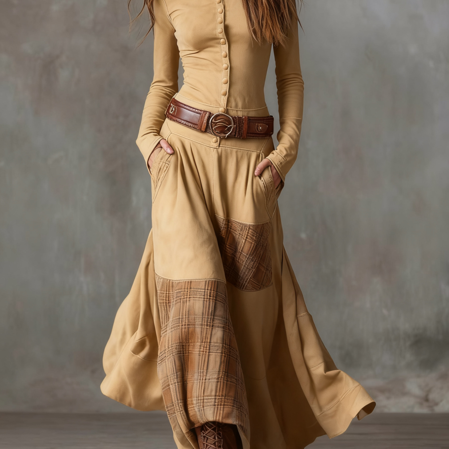 Helena - Granatowa zamszowa sukienka maxi z paskiem