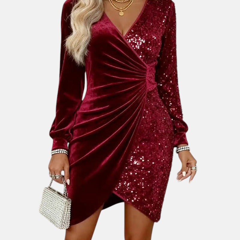 Małgorzata - Świąteczna Sukienka Midi z Dekoltem w Serek