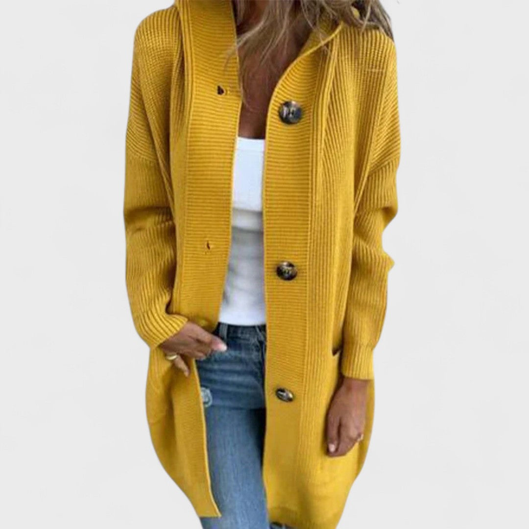 Adriana - Długa kurtka z kapturem i guzikami